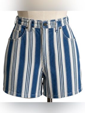 Northcrest Vintage Women Blue and White Stripe High-Waist Bermuda Shorts Size 14